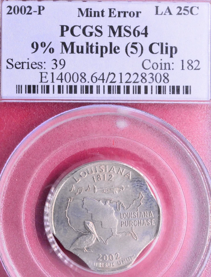 2002-P HOLY GRAIL QUINTPLE (5) CLIPPED PLANCHET LOUISIANA QUARTER! PCGS MS-64 - Image 2 of 3
