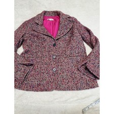 Coldwater Creek Colorful Wool Tweed Jacket Blazer Women 14 Academia Twee Office