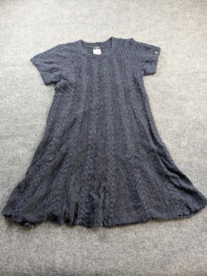 CHANEL Auth Alpaca Wool Cable Knit Dress Navy Blue P42082 Sz 38 Medium CC Button