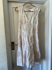 Farhi By Nicole Farhi Cream & Orange Floral Embroidery Summer Midi Dress,UK 14