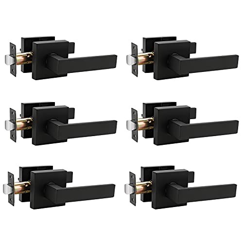 | Matte Black Passage Levers for Hall and Closet, Square Heavy Duty 6 Pack
