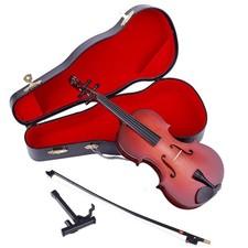 Wooden Miniature Violin with Stand, Bow and Case Mini Musical Instrument Viol...