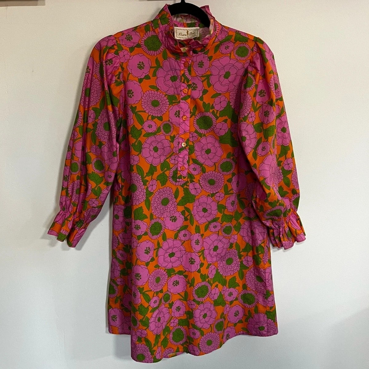 chinese dress ladies Bright Flora Brown Short Sleeve Mini Dress – The RiverLane main image 1