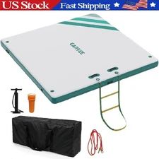 Inflatable Floating Dock ,10x6 FT Floating Water Dock Raft Platform Mat w/Ladder