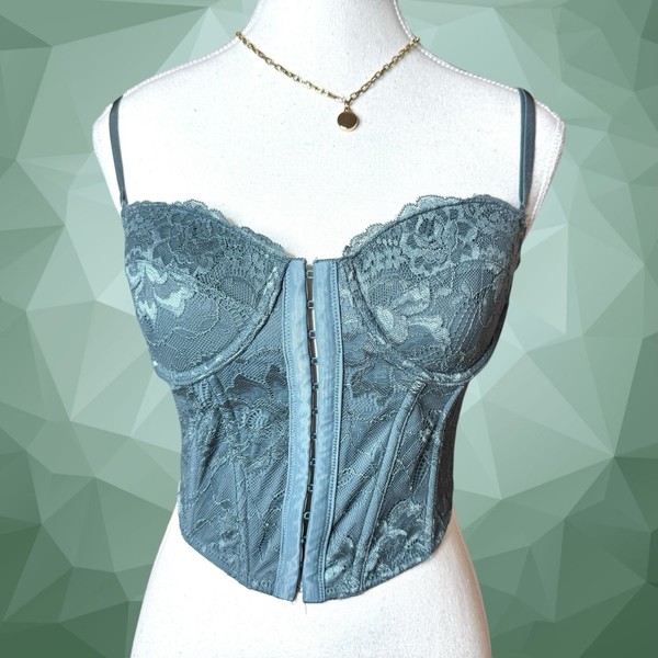 Glassons Teal Lace Bustier Corset Top AU 10 Underwire Padded Hook Eye Lace