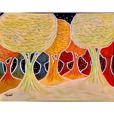 Hand painted watercolor original painting fantasy whimsical trees