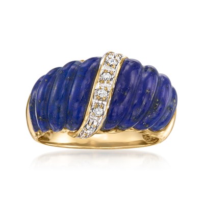 Vintage Lapis Shrimp Ring with .10 ct. t.w. Diamonds in 14kt Yellow Gold. Size 5