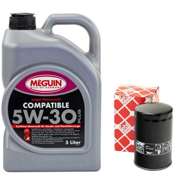 MotoröL Set 5W-30 Meguin 5 Liter + ÖLfilter 22550 FüR Audi Seat Skoda VW Golf-image