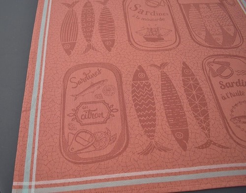 Cotton Dish Towel Jacquard 50X70 Cm Terra Sardine Motifs From France - Picture 4 of 5