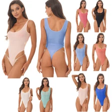 Women's Sleeveless Lingerie High Cut Thong Crotchless Leotard Bodysuit Sleepwear