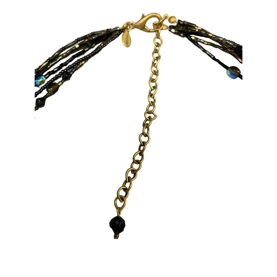 Colgante Vintage Chico’s Estrás Flor Tono Cobre y Negro 5 Hilos Cuentas Foto 4 de 4