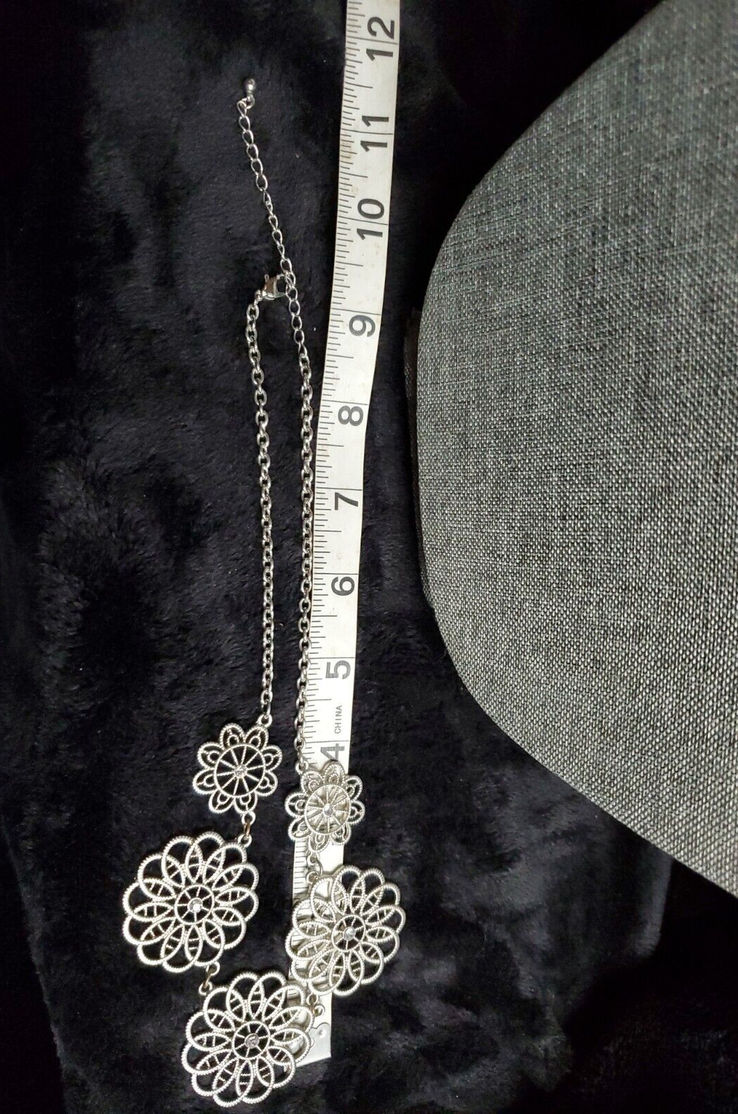 Floral Chain Silvertone Statement Adjustable leng… - image 4
