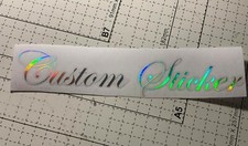 Custom Text Sticker Decal Silver Hologram Neo Chrome Name Personal Car 20cm wide