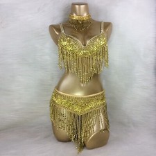 Beaded Belly Dance Costume Carnival Samba EDC Outfit Bra Belt Necklace 6 Colors