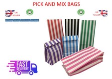 Pick n Mix Candy Stripe Paper Bags Block Bottom Party Gifts Popcorn Sweets Party