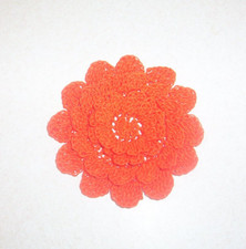 Crocheted Dark Orange 5-Layered Mum Flower Applique Large Quilting Sewing