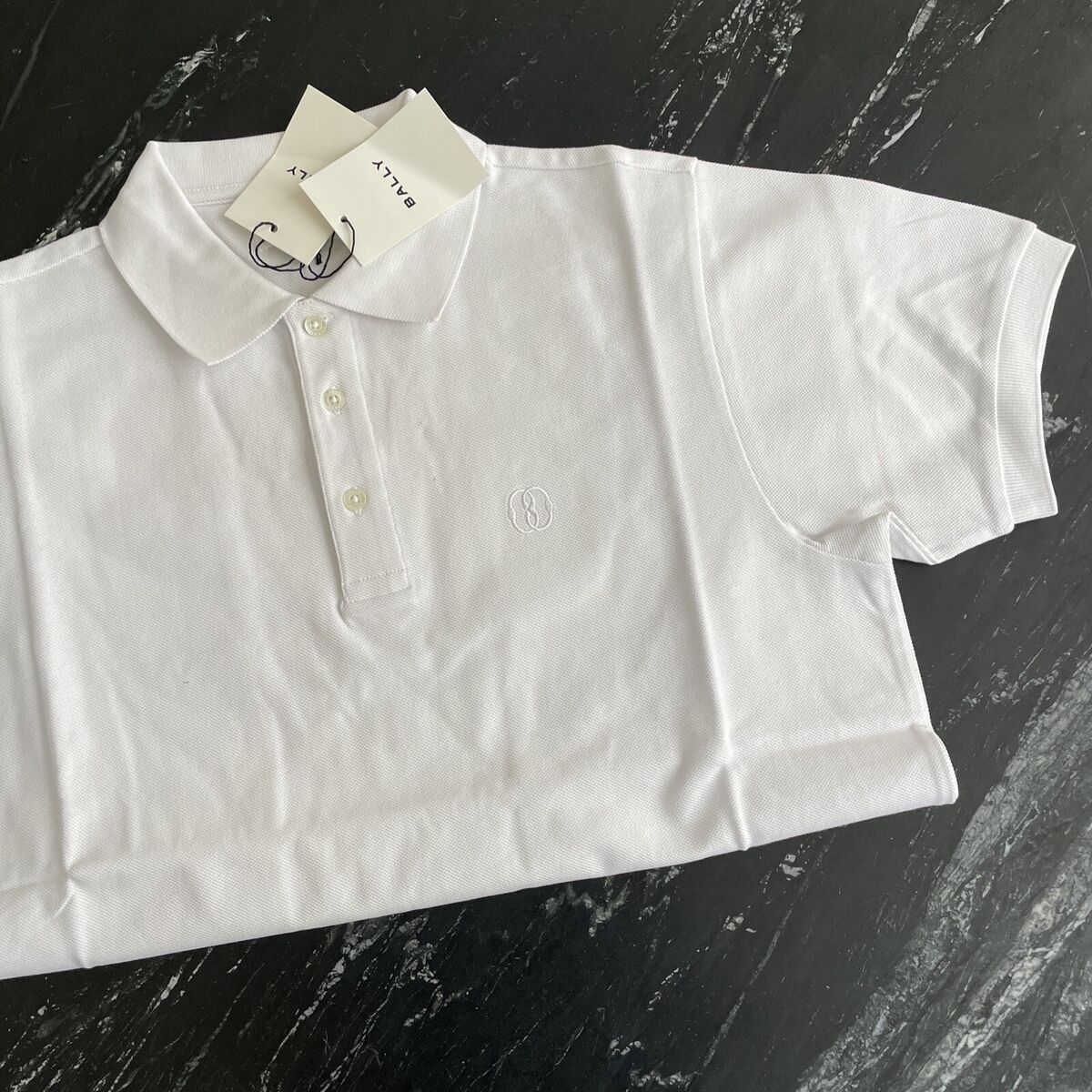 【関税&送料込】Bally T-shirts and Polos White Bally White Cotton Polo Shirt with White Logo Size M MSRP