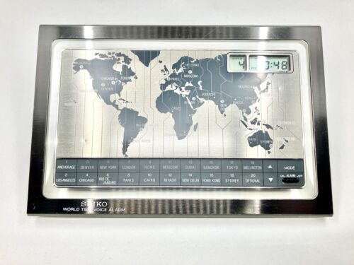 Horloge de bureau vintage Seiko monde heure alarme vocale internationale numérique 20 villes - Photo 1 sur 20