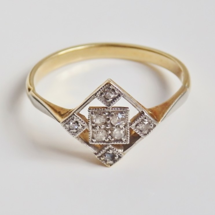 Fine Vintage Art Art Art Deco 18ct oro a forma di diamante Set Pastiglia Openwork RING c1930 c6ee57 Fine Vintage Art Art Art Deco 18ct oro a forma di diamante Set Pastiglia Openwork RING c1930 c6ee57