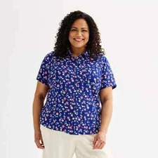 Plus Size Croft & Barrow Camp Shirt Size 5X Navy Tossed Floral