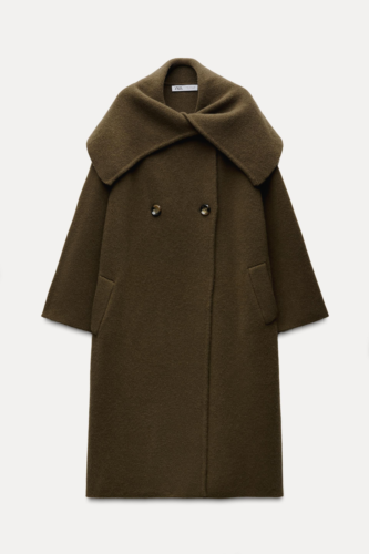 Zara Mantel weites Revers 100% Wolle Khaki Dunkelgrün S L Small Large 2893/172 Neu - Bild 13 von 16