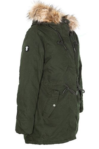 Khujo Codish Parka Winterjacke Anorak Mantel Gefüttert Fellkragen Damen Oliv - Picture 8 of 11
