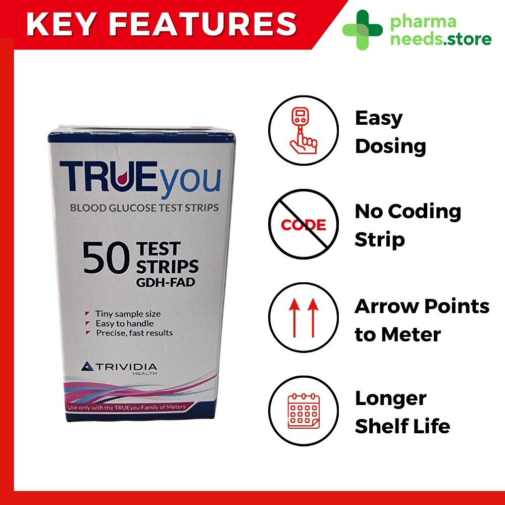 True You Blood Glucose Code Free Test Strips GDHFAD (50) LONG EXPIRY