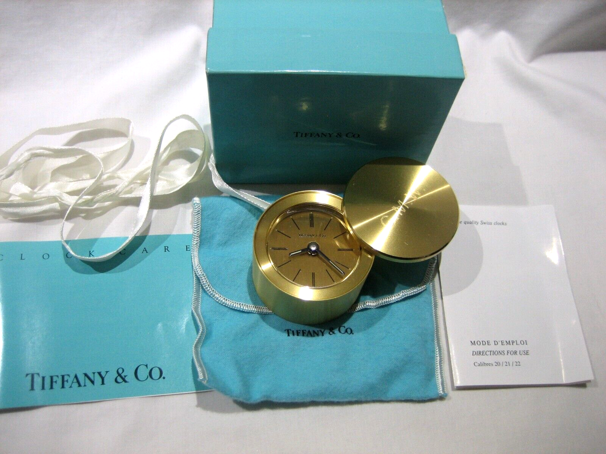 Vintage Tiffany & Co Brass Swiss Made Travel Alarm Swivel Clock w
