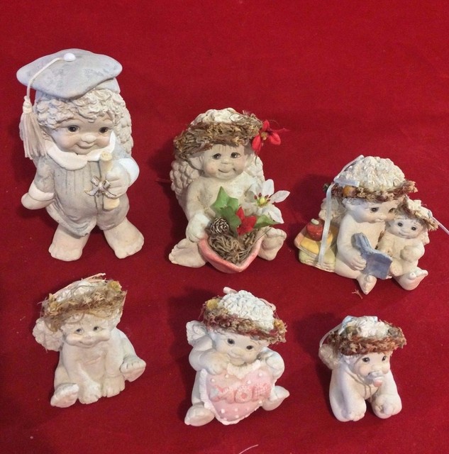 6 Vintage Ceramic Dreamsicles Angel Figurines Cast Art Industries 1991