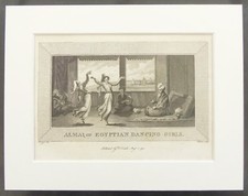 Almai Egyptian Dancing Girls, Middle East - c.1793 Mounted Antique B&W Print