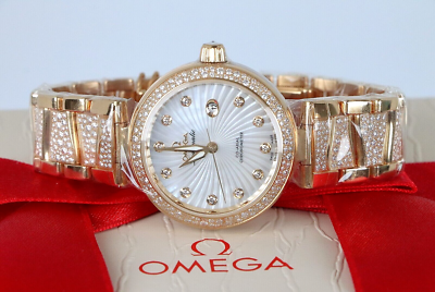 NEW Omega 18K Yellow Gold De Ville Ladymatic Ice Out Pave Diamond