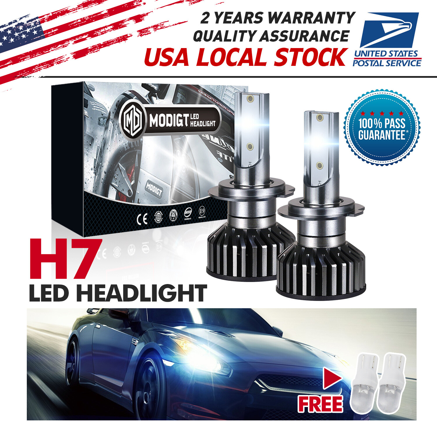 2x Ultra Bright H7 LED Headlight Bulbs 24000LM 6000K White Hi Lo Beam DRL  