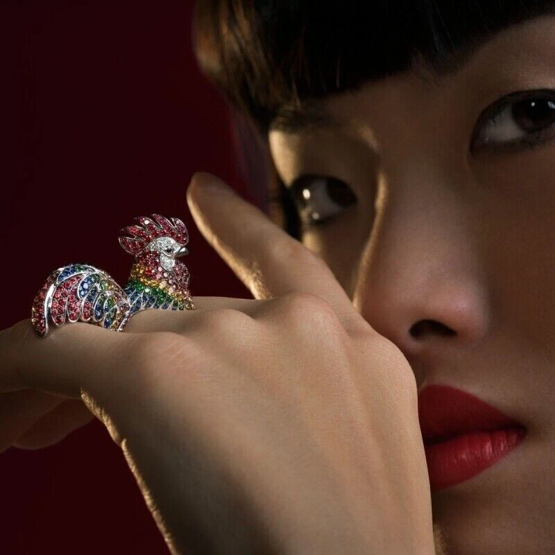 Anel Hean de prata esterlina 925 frango 8,50 CT safiras pretas, laranja e amarelas CZ - Imagem 2 de 4