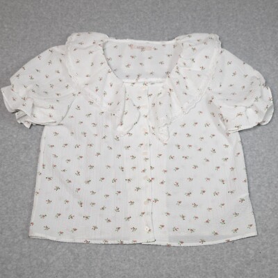 Nice Claup Flower Print Blouse Womens Medium Balloon Sleeve Button Up Ruffle