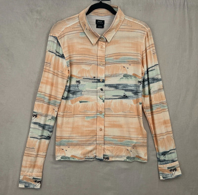 RVCA Shirt Womens Size M Orange Blue Print Top Relaxed Comfy Lounge Soft NWOT
