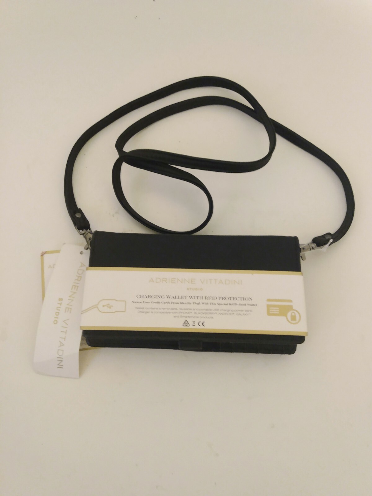 Adrienne Vittadini Women's Black Charging Wallet iPhone Android Cross Body Bag