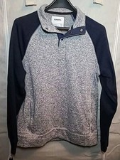 Sonoma Mens Large Sweater 1/4 Snap Front Soft Long Sleeve Heather Gray  Blue