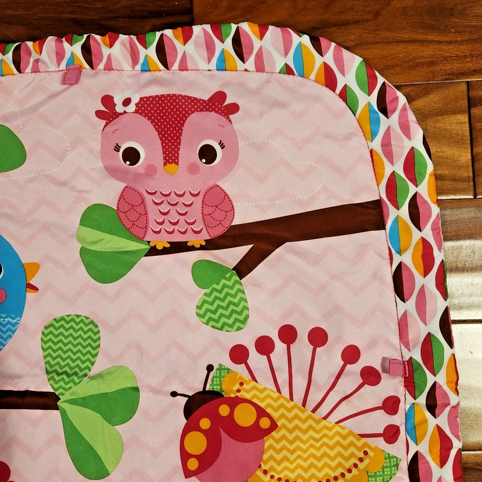 Bright Starts Charming Chirridos Rosa Pájaro Búho Actividad Gimnasio Abdomen Tiempo Mat 29 Pulgadas Foto 4 de 4