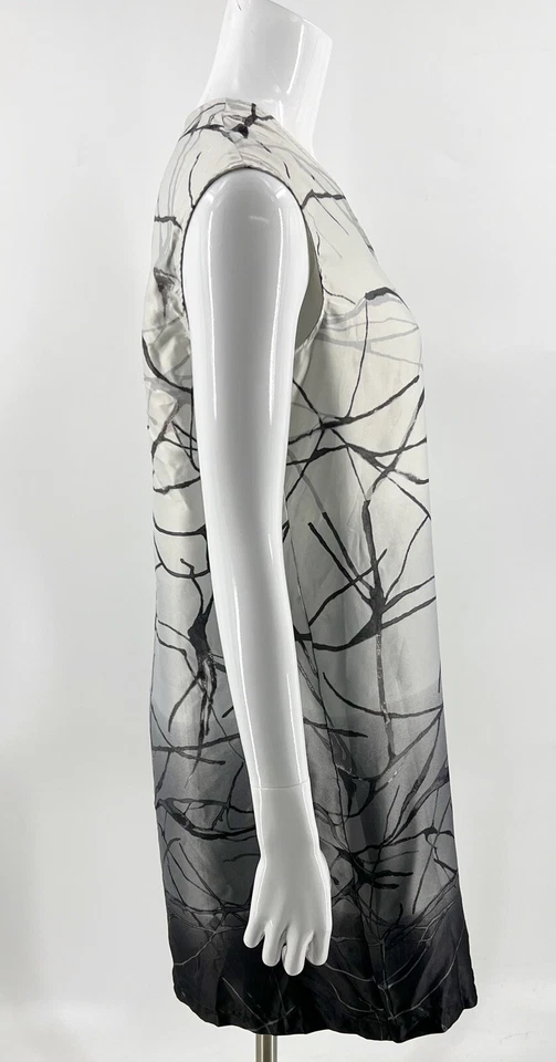 Vestido recto Apostrophe talla L gris plata estampado de ramas de árbol manga gorra para mujer Foto 3 de 4