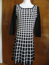 Lauren Ralph women's black white fit and flare gathered dress 