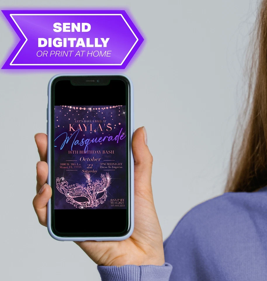 Masquerade Ball Party Invitation Sweet Sixteen Masquerade Ball Invitation for An - Image 2 of 4