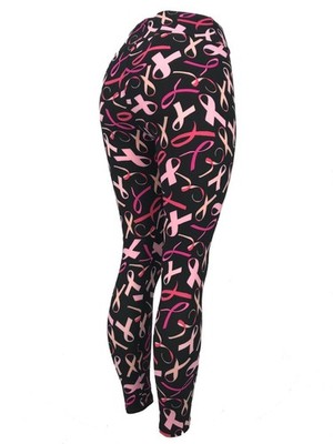 Cancer Awareness Pink Ribbon Yoga Waist Super Buttery Soft Leggings Med / Large