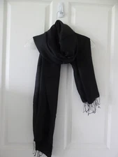 New Black Silk Cashmere Blend Pashmina Lightwt Scarf Wrap Shawl w fringe 28x80"