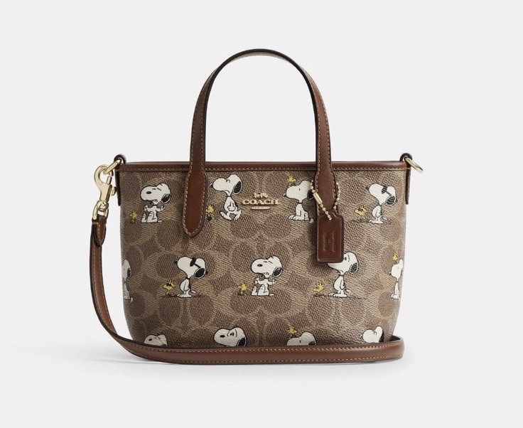 Coach X Peanuts City Mini Tote Bag In Signature Canvas With Snoopy