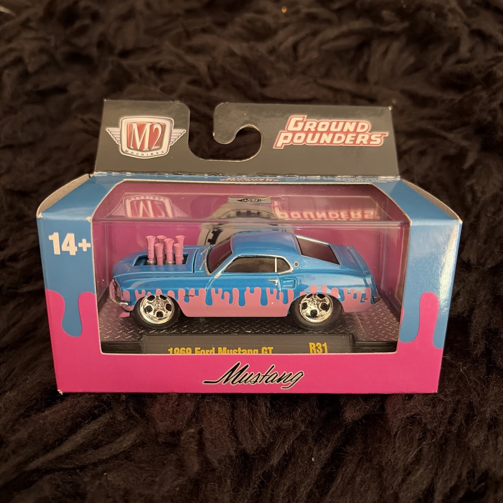 M2 Machines Ground Pounders 1:64 1969 ERROR Pontiac GTO Judge Diecast  Blu/Pnk 