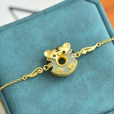 18k Gold Plate S925 Enamel Tiger Bracelet With Hotan Jade Jewelry Gifts With Box