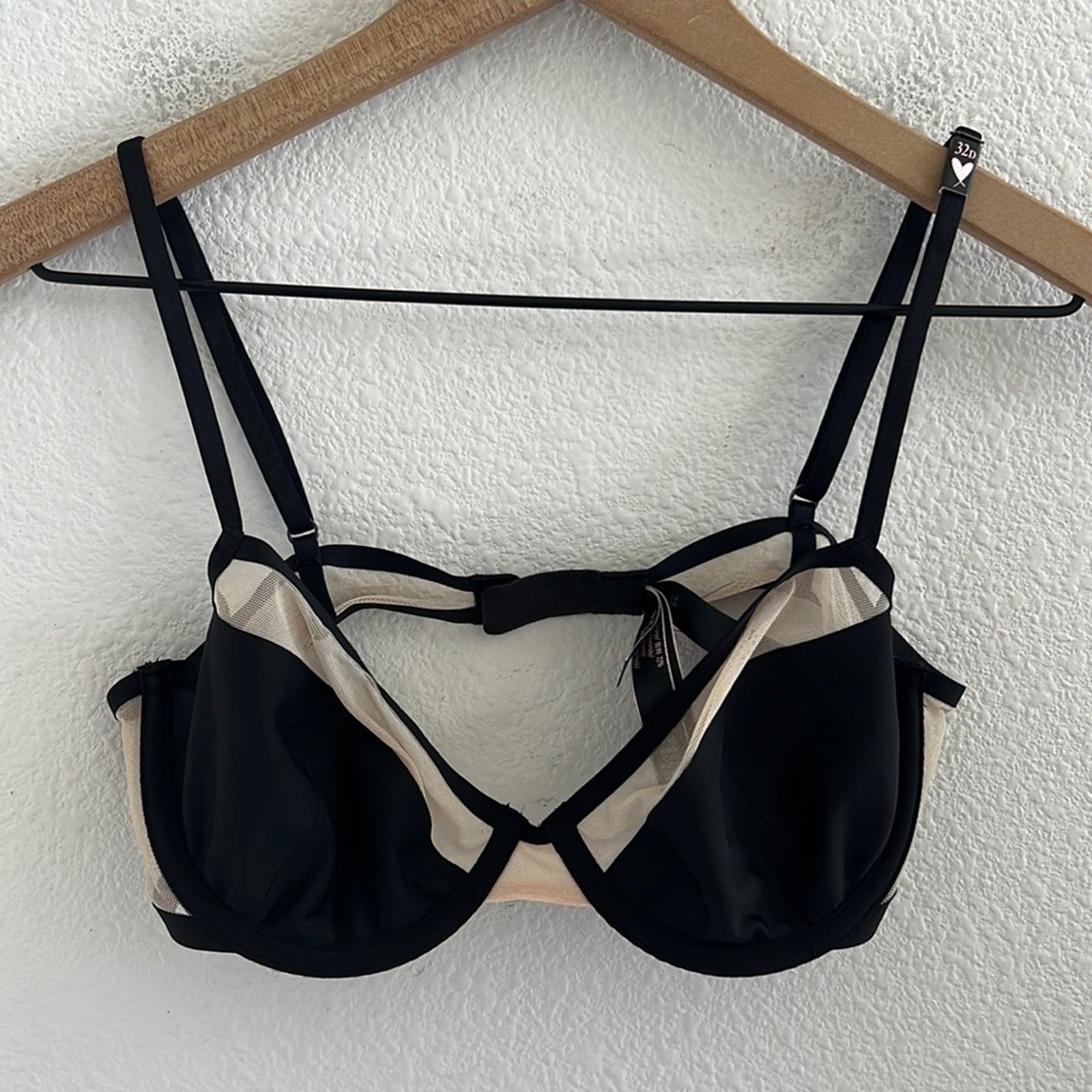 NWT Victoria's Secret Unlined Demi Bra Black Cream Mesh Underwired 32D