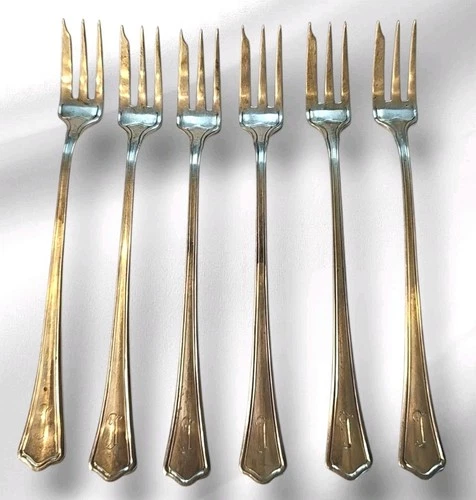 Wallace & Sons Concord Sterling Silver Seafood FORKS (6) 110 Grams Monogramed I