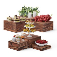 6 PCS Wooden Buffet Risers, Wood Display Risers for Food, Wooden Square Riser...