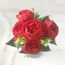 30Cm Rose Pink Silk Peony Artificial Flowers Bouquet 5 Big Head and 4 Bud Cheap 